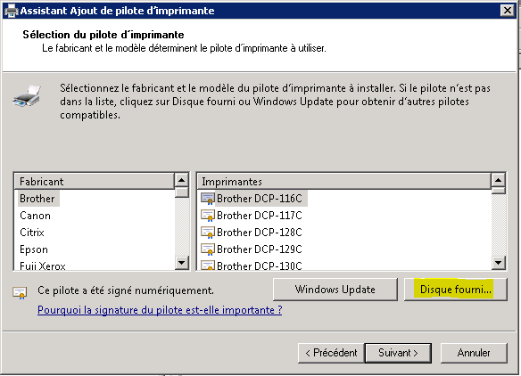 Installation drivers impressions sur TSE/Citrix en 2008 Server R2